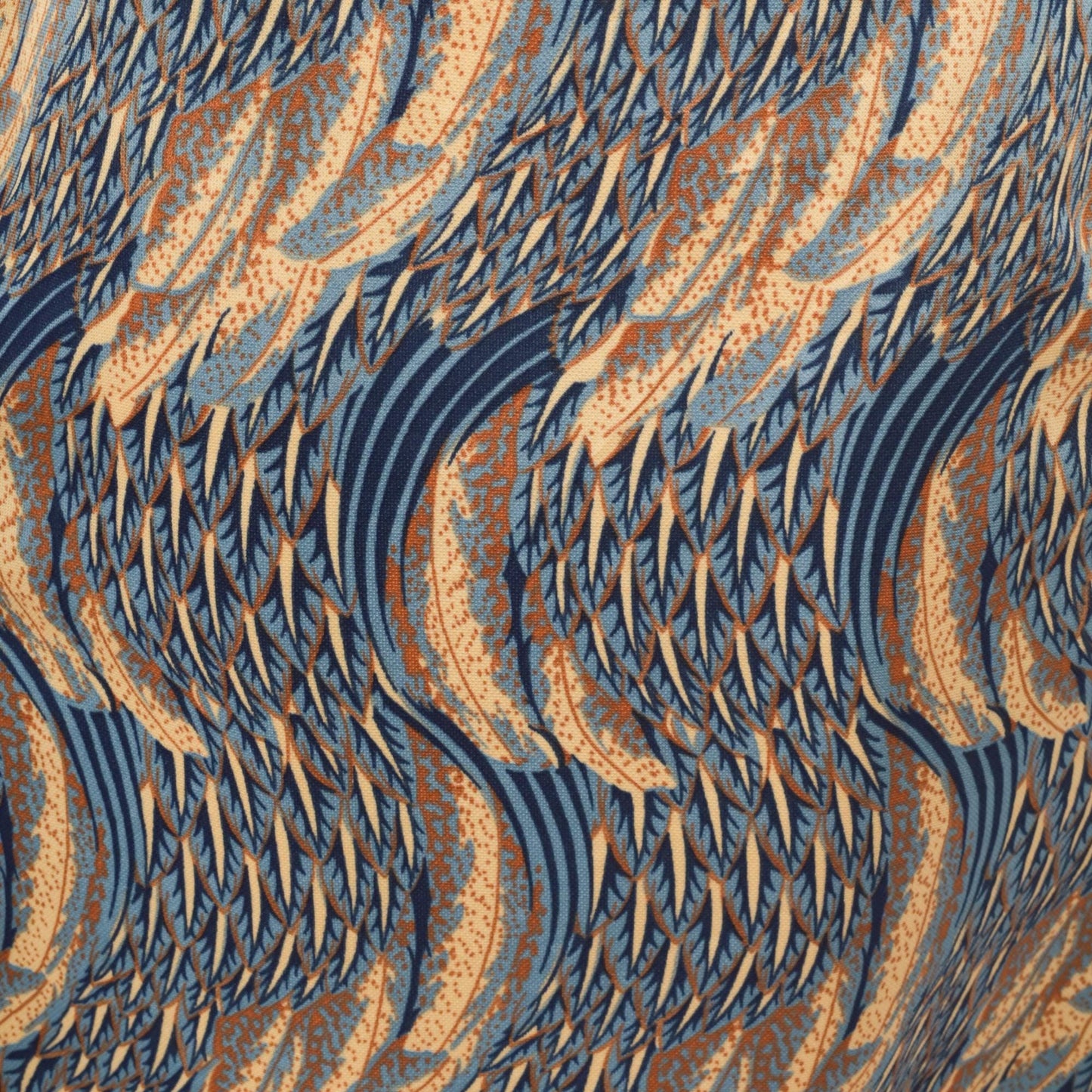 70s Abstract Midi Skirt Blue Gold Swirl Elastic Waist Medium M