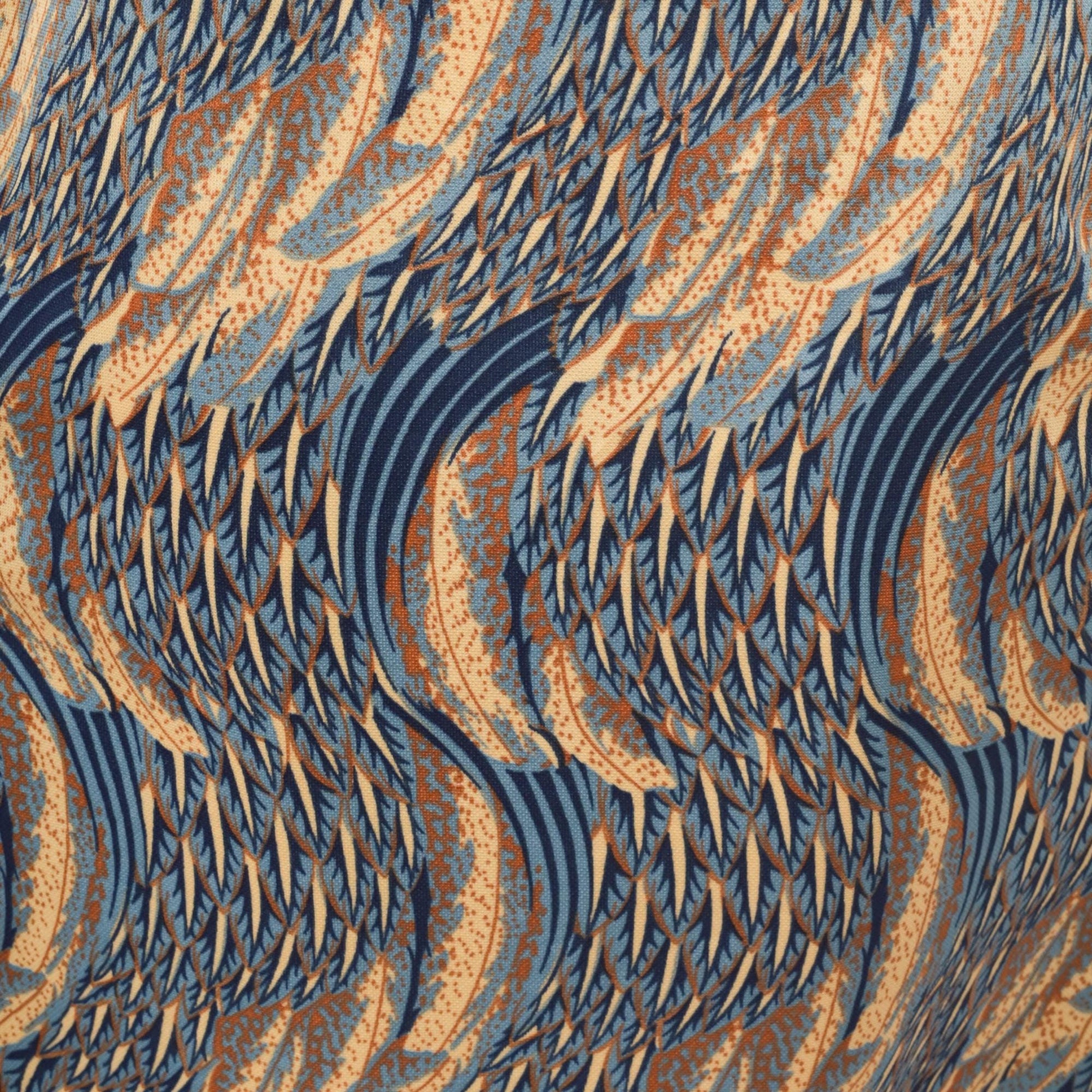 70s Abstract Midi Skirt Blue Gold Swirl Elastic Waist Medium M