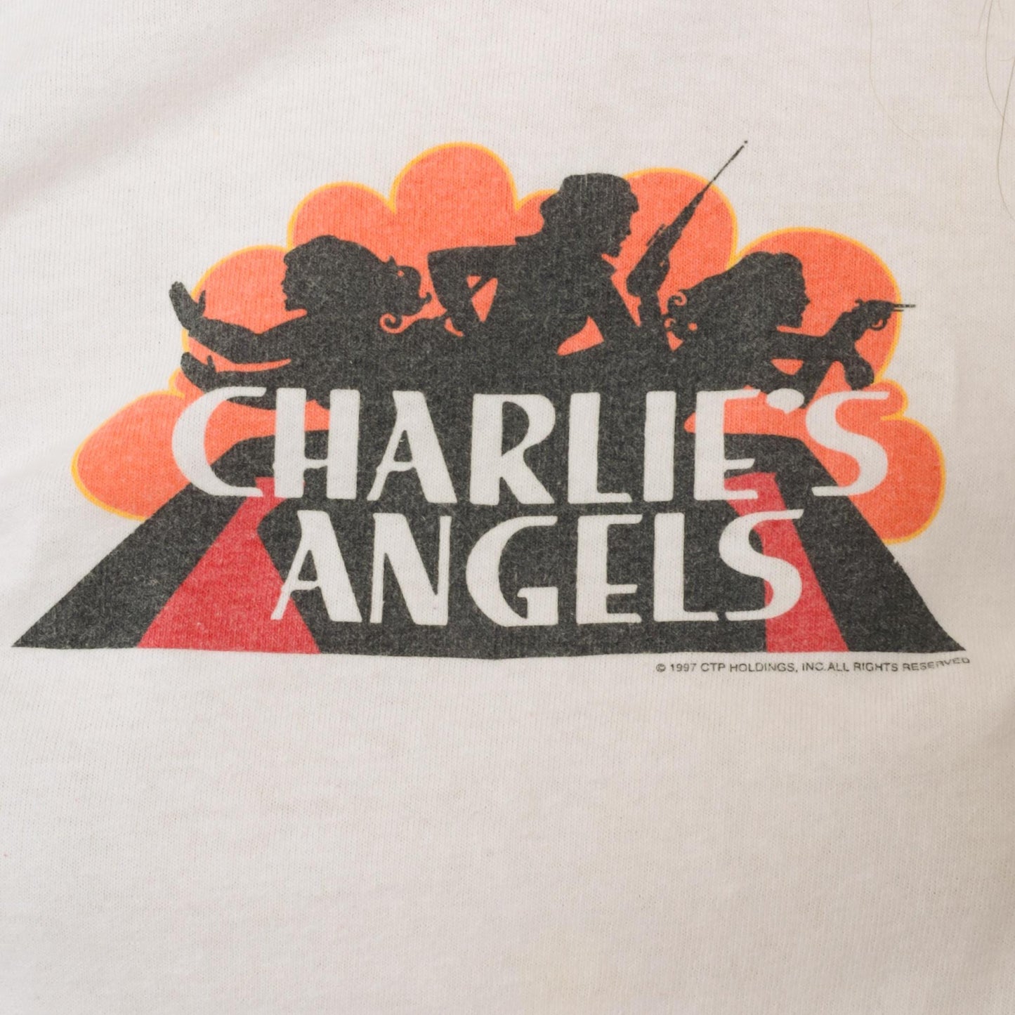 90s Charlie's Angels Ringer T-Shirt White Red Trim Graphic Tee Youth Medium