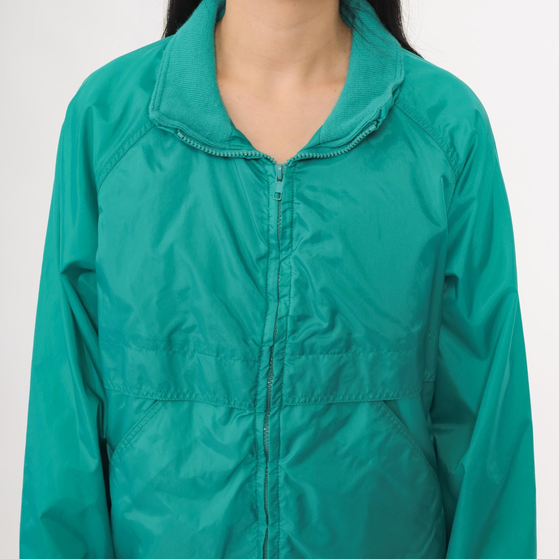 80s Teal Nylon Windbreaker Jacket Raglan Zip Lightweight Medium M