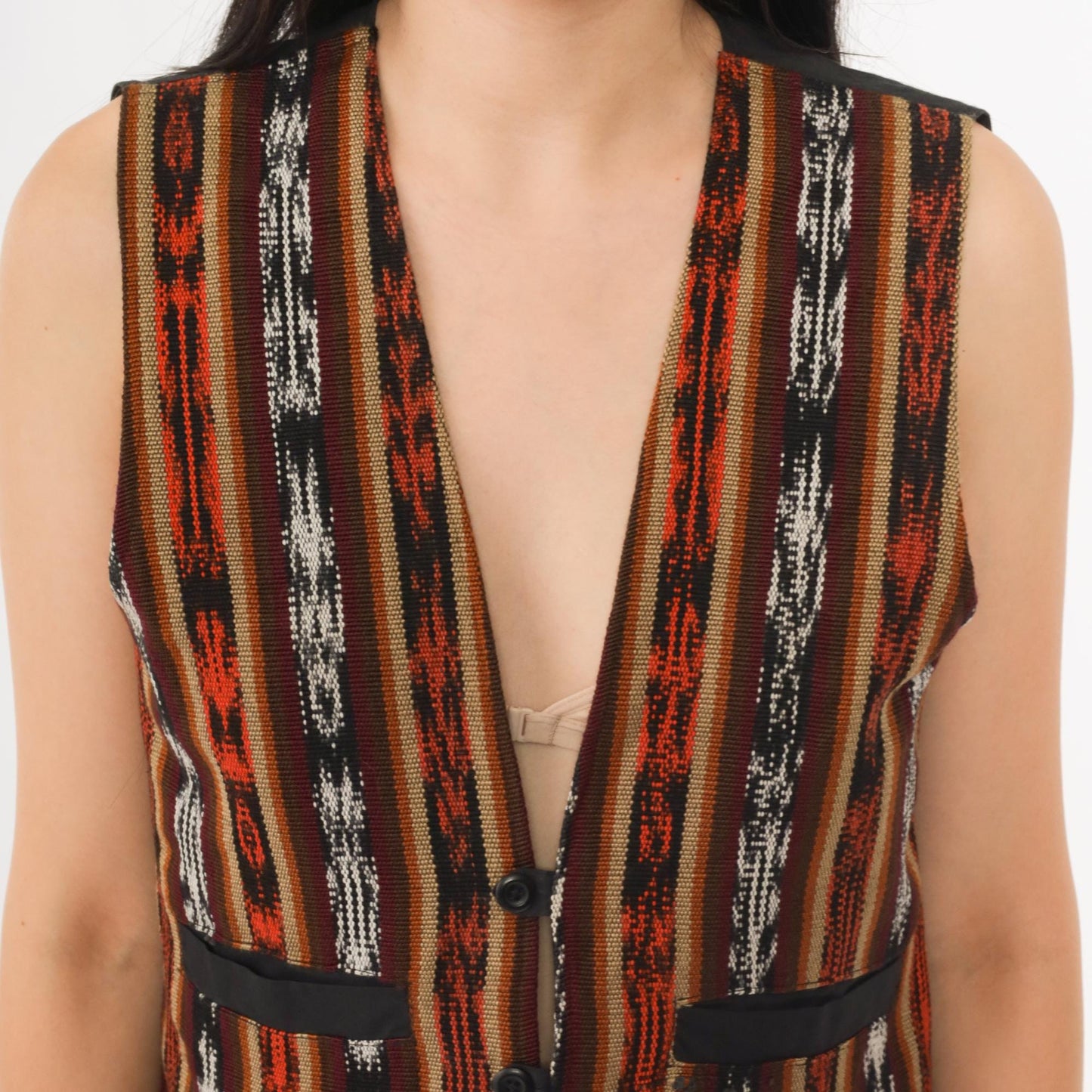 90s Southwestern Cotton Vest Striped Geometric Button Front Small S