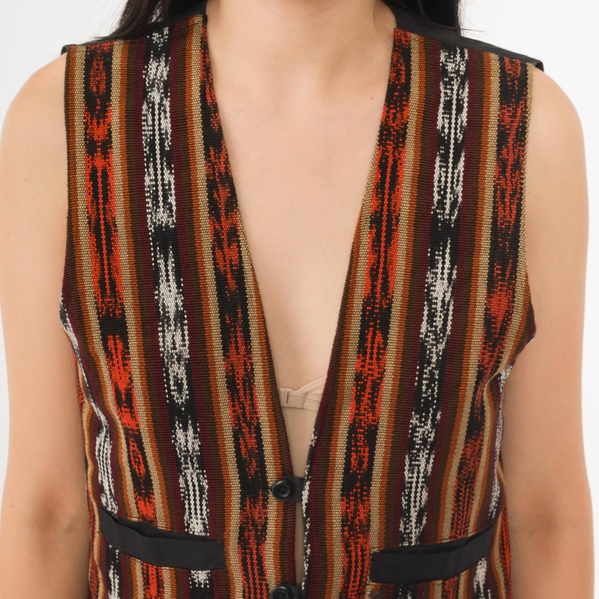 90s Southwestern Cotton Vest Striped Geometric Button Front Small S