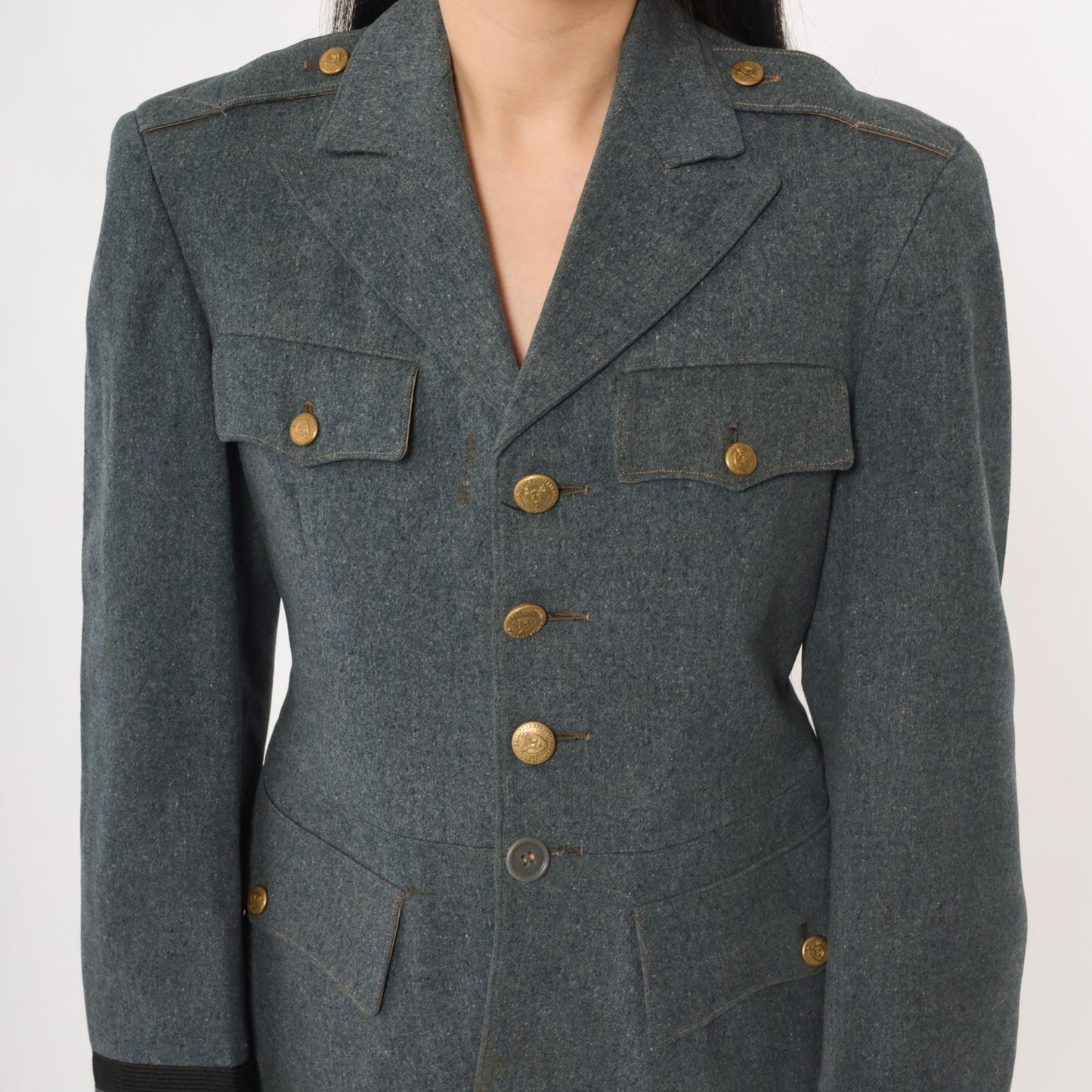 60s Burk & Co Military Academy Wool Blazer Blue-Gray Gold Button XS