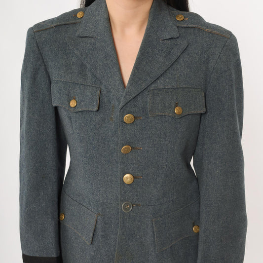 60s Burk & Co Military Academy Wool Blazer Blue-Gray Gold Button XS