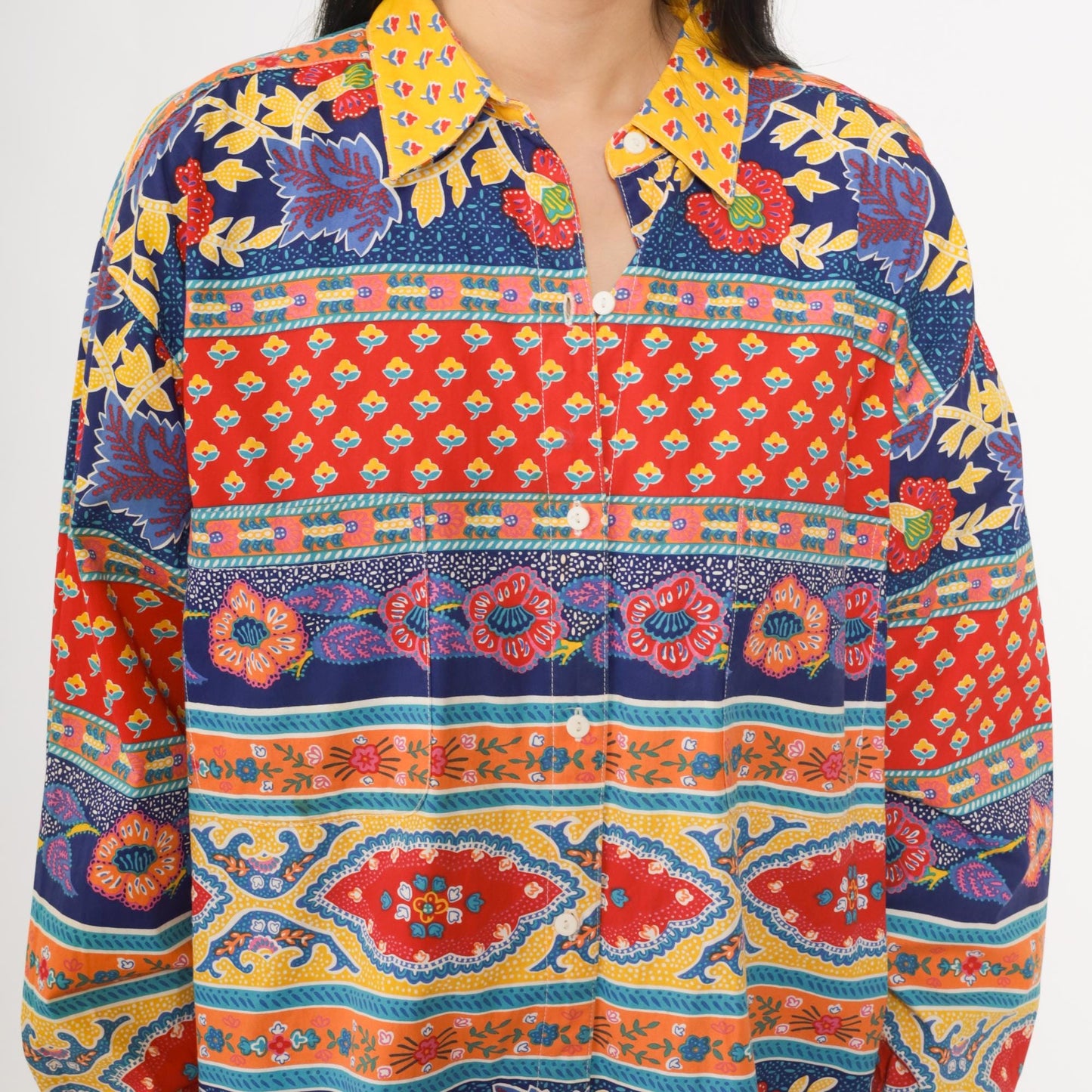 90s Adrienne Vittadini Patchwork Floral Cotton Shirt Small S