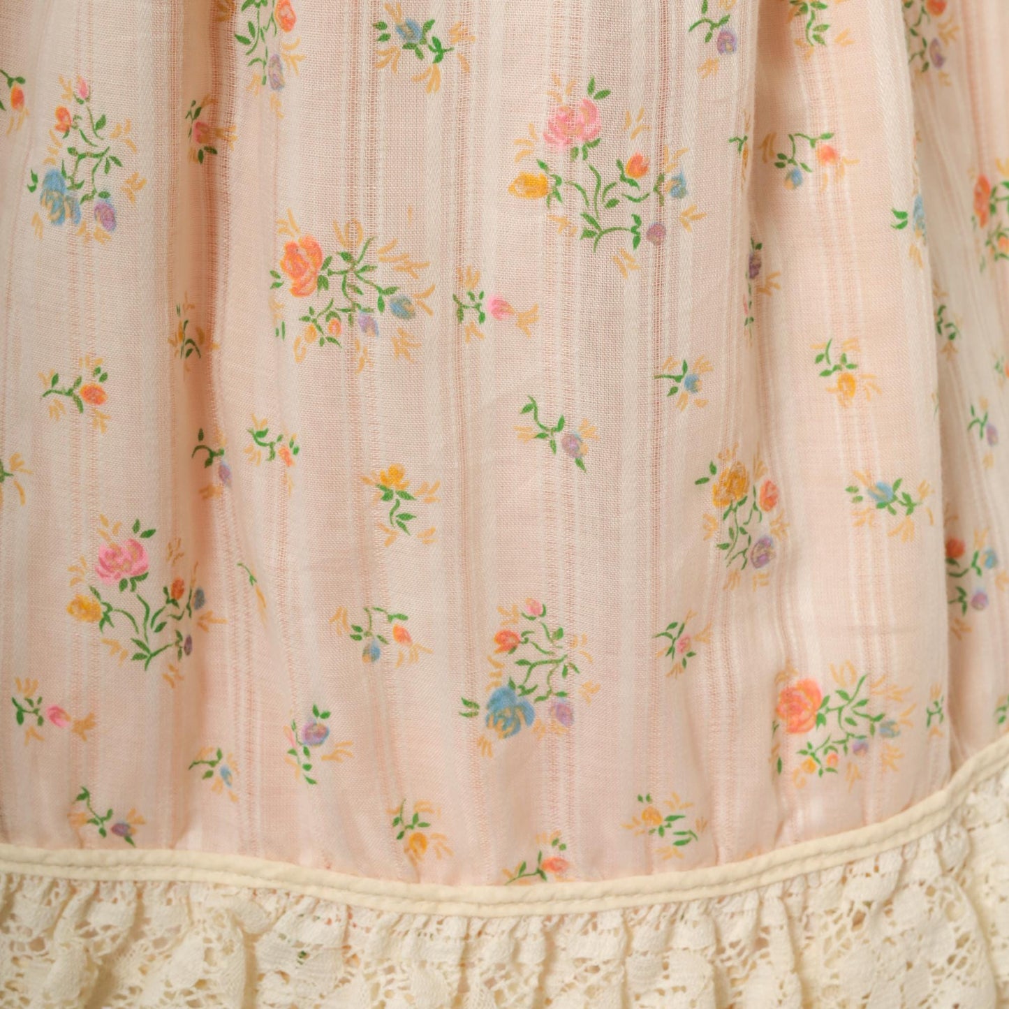 70s Pink Floral Mini Skirt Lace Hem Elastic Waist Extra Small