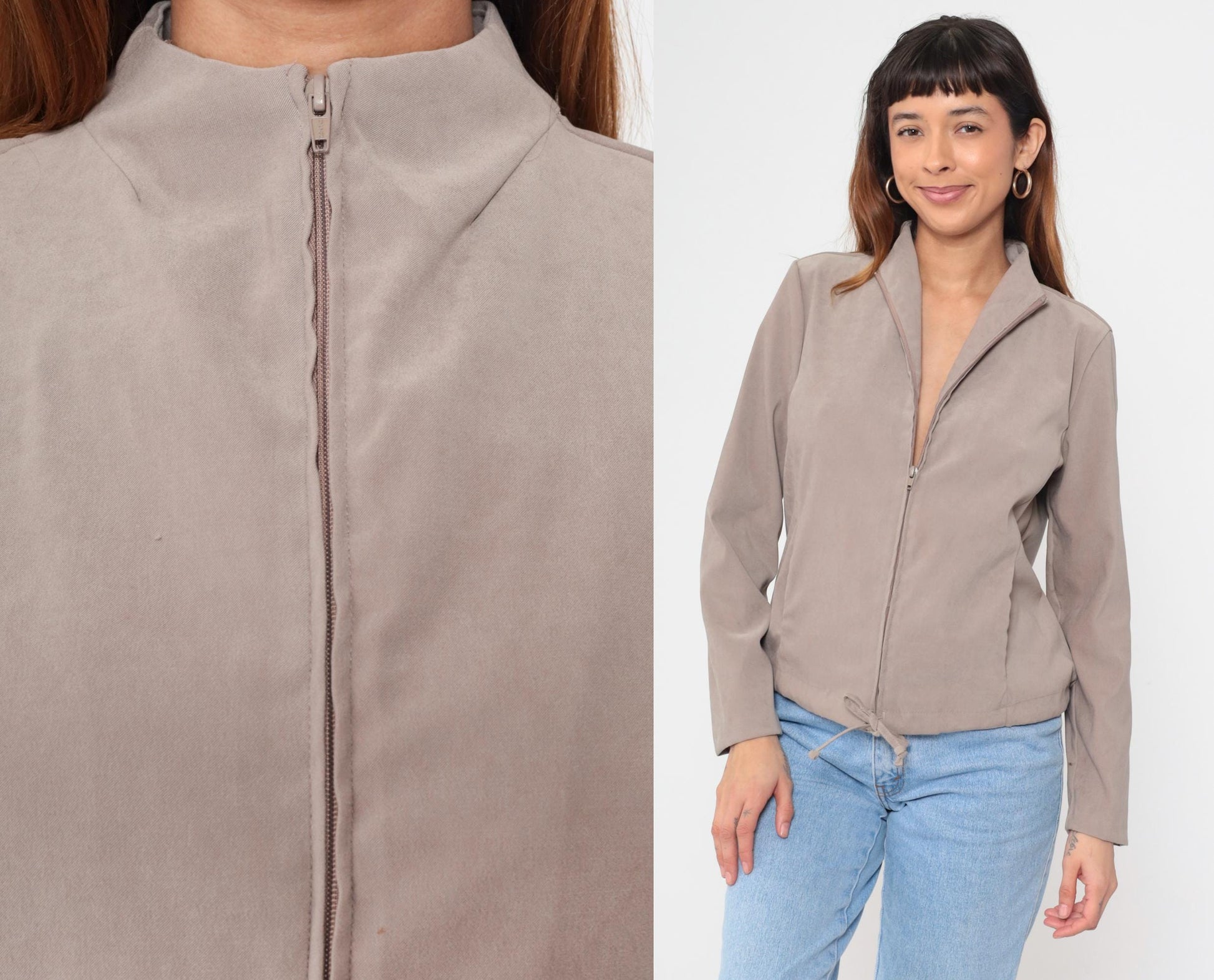 90s Clio Taupe Zip-Up Mock Neck Jacket Medium
