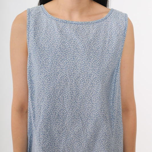 Y2K Faded Glory Floral Cotton Mini Dress Blue Sleeveless Extra Large XL
