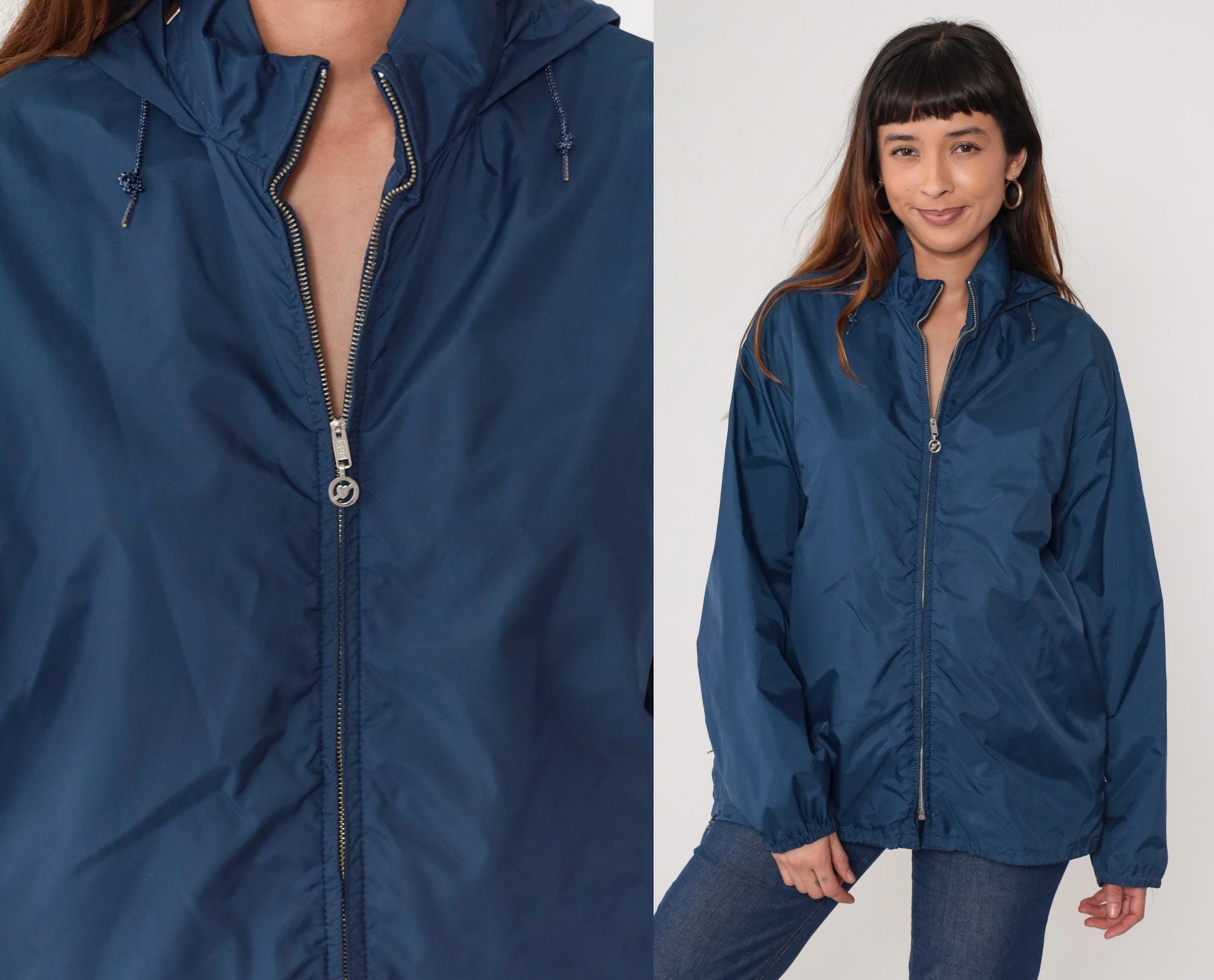 80s Obermeyer Navy Hooded Windbreaker Jacket Unisex Large