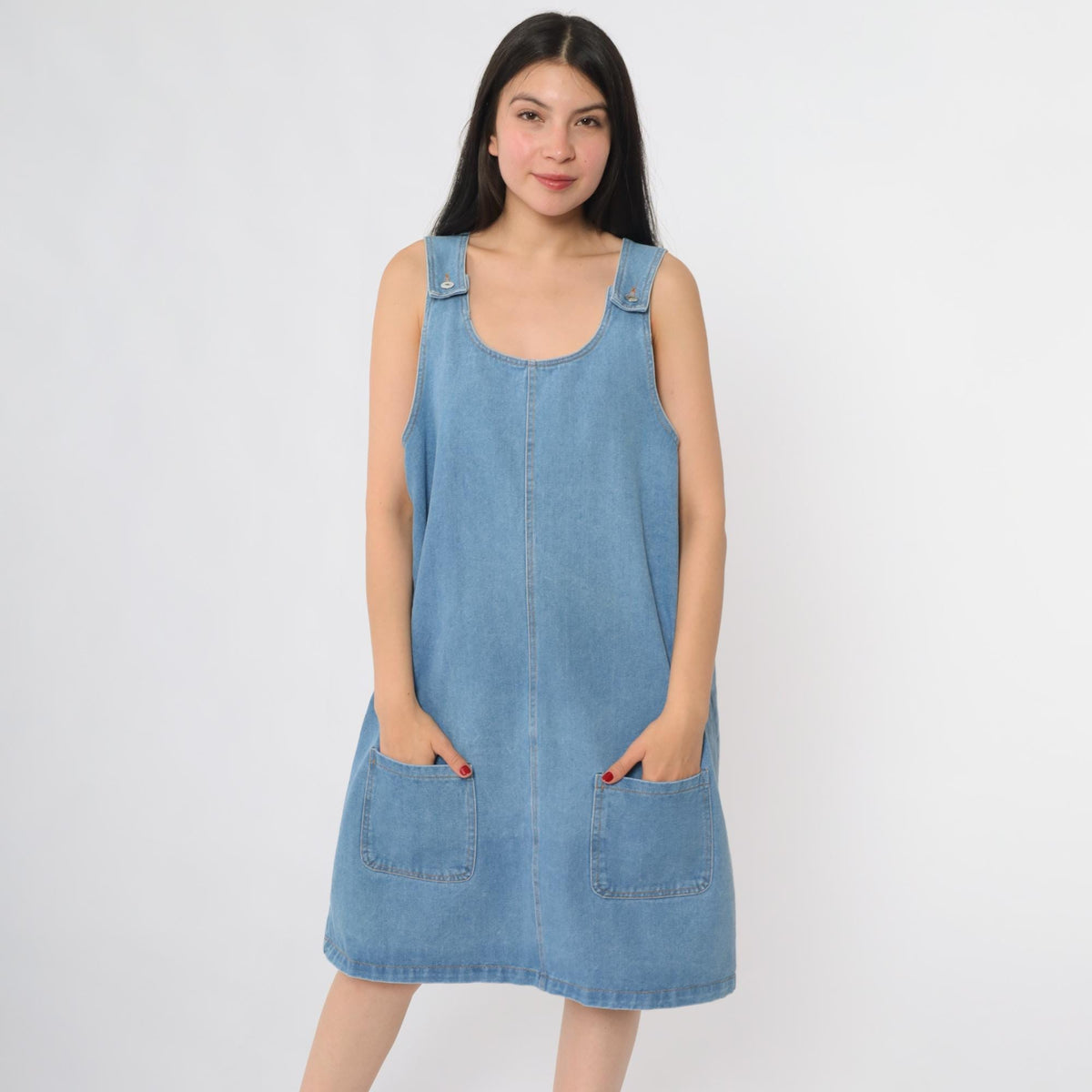 90s jumper dress Light Blue Denim A-Line Sleeveless – Shopexile A-Line Prom Dresses | Items are measured flat Color:Burgandy kids-long-dress