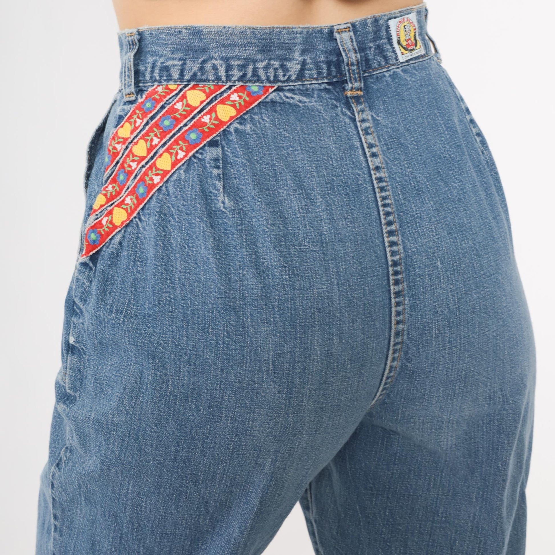 70s Rumble Seats Wilkins Patchwork Jeans High Waisted Wide Leg Medium Blue Medium