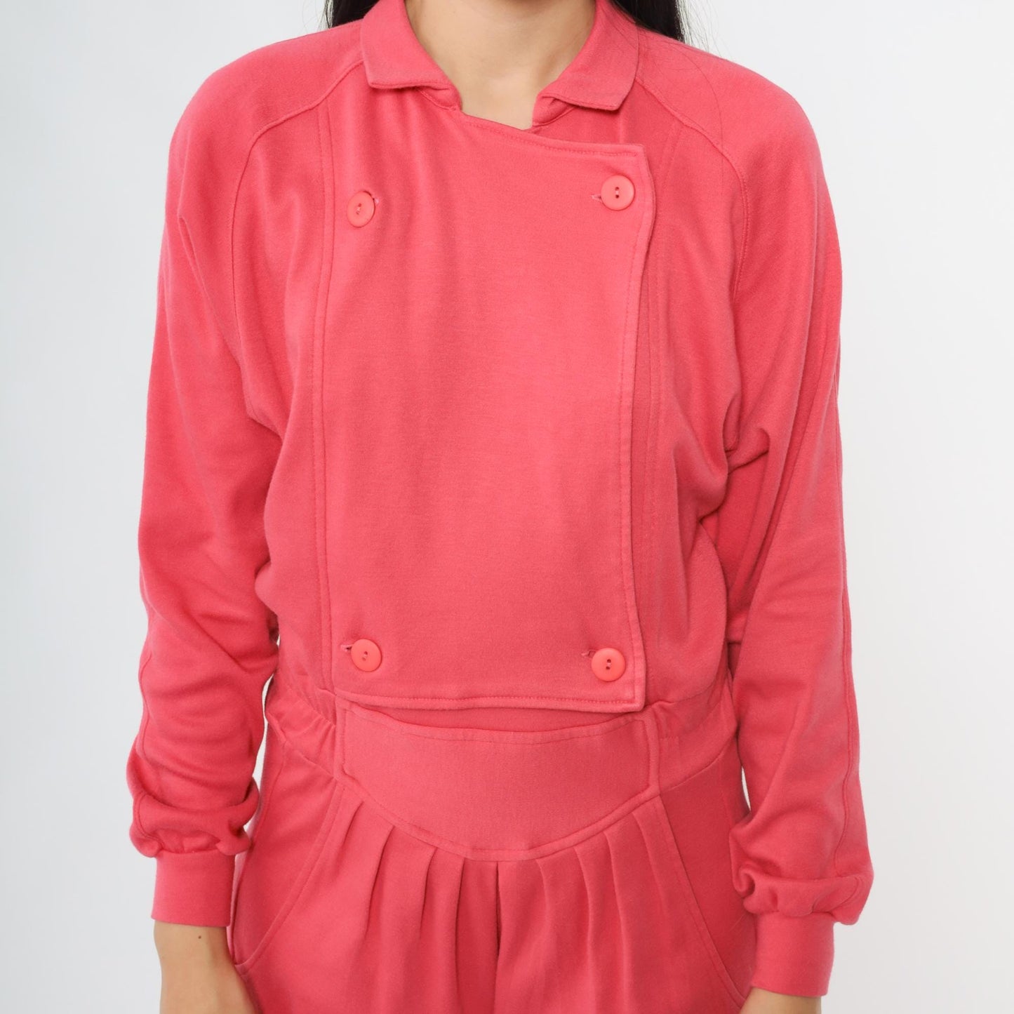 80s Hot Pink Tracksuit OS International Button Jacket Tapered Pants Small