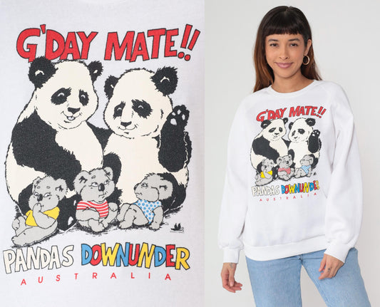80s Australia Koala Sweatshirt Pandas Down Under Graphic Pullover Medium