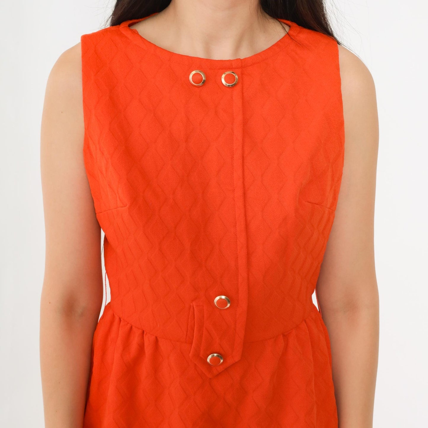 60s Orange Mod Mini Shift Dress A n R Jr Gold Button XS