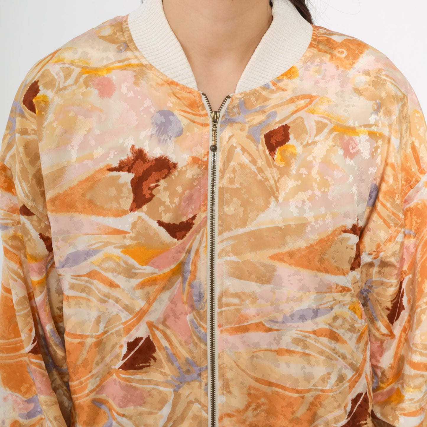 90s Hanasport Watercolor Bomber Jacket Abstract Print Peach Medium M