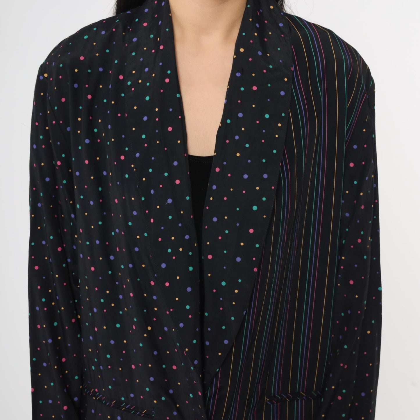 80s Columbus Circle Blazer Black Multicolor Dot Stripe Single Button Medium