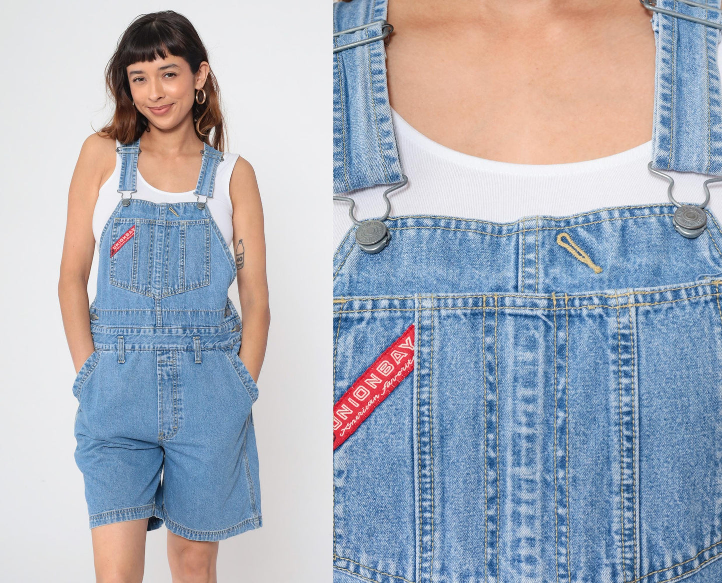 Y2K Union Bay Denim Shortalls Blue Bib Overalls Medium M