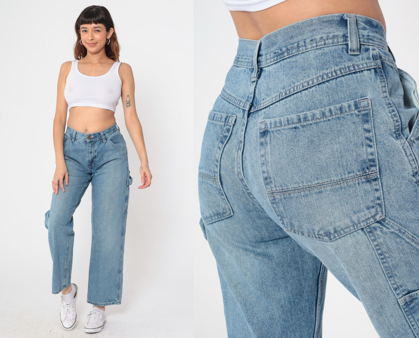 Y2K Arizona Jean Cargo Jeans Blue Denim Mid Rise Baggy Medium 30