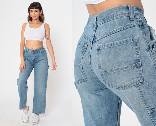Y2K Arizona Jean Cargo Jeans Blue Denim Mid Rise Baggy Medium 30