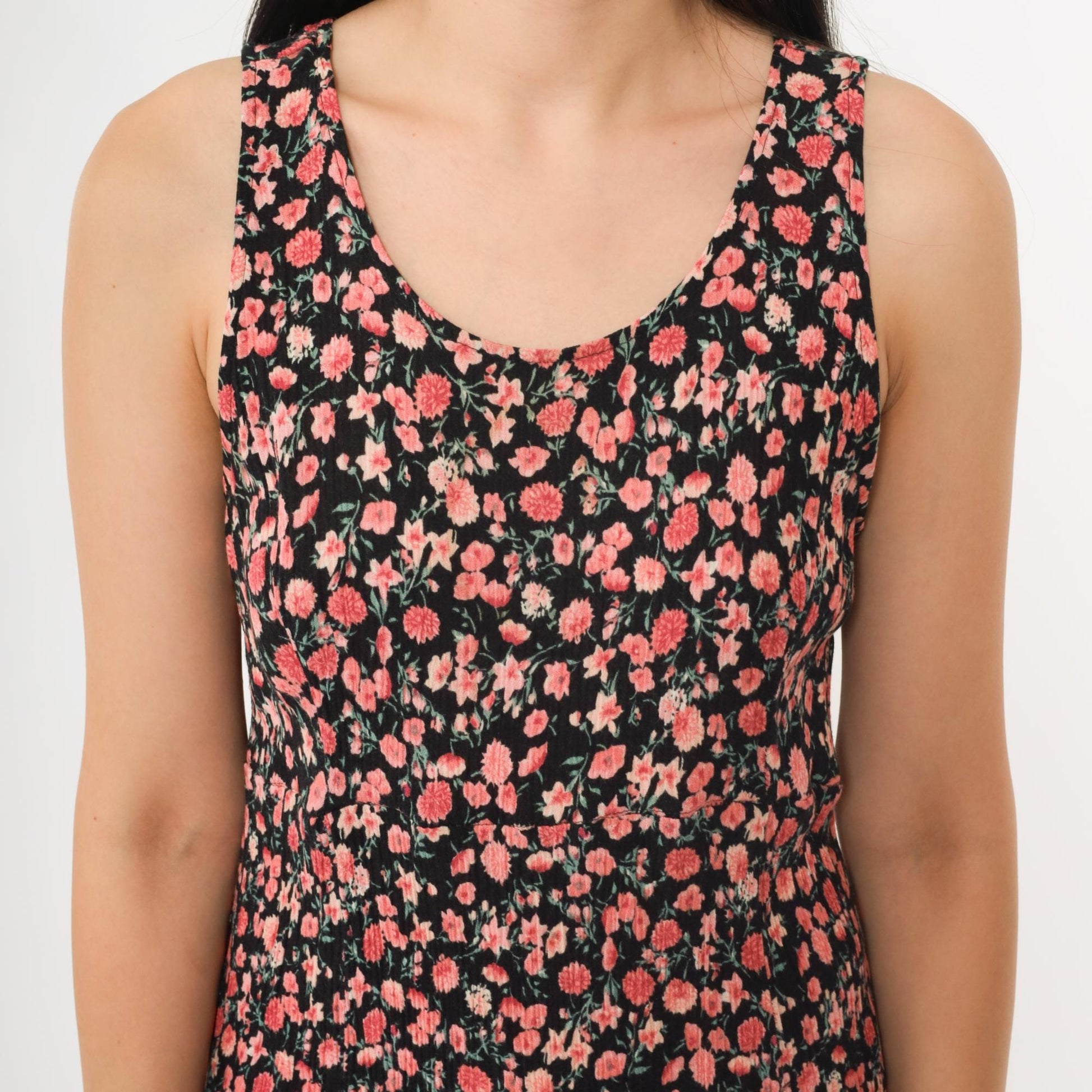 90s R&K Originals Cherry Blossom Floral Midi Dress Black Pink Medium M