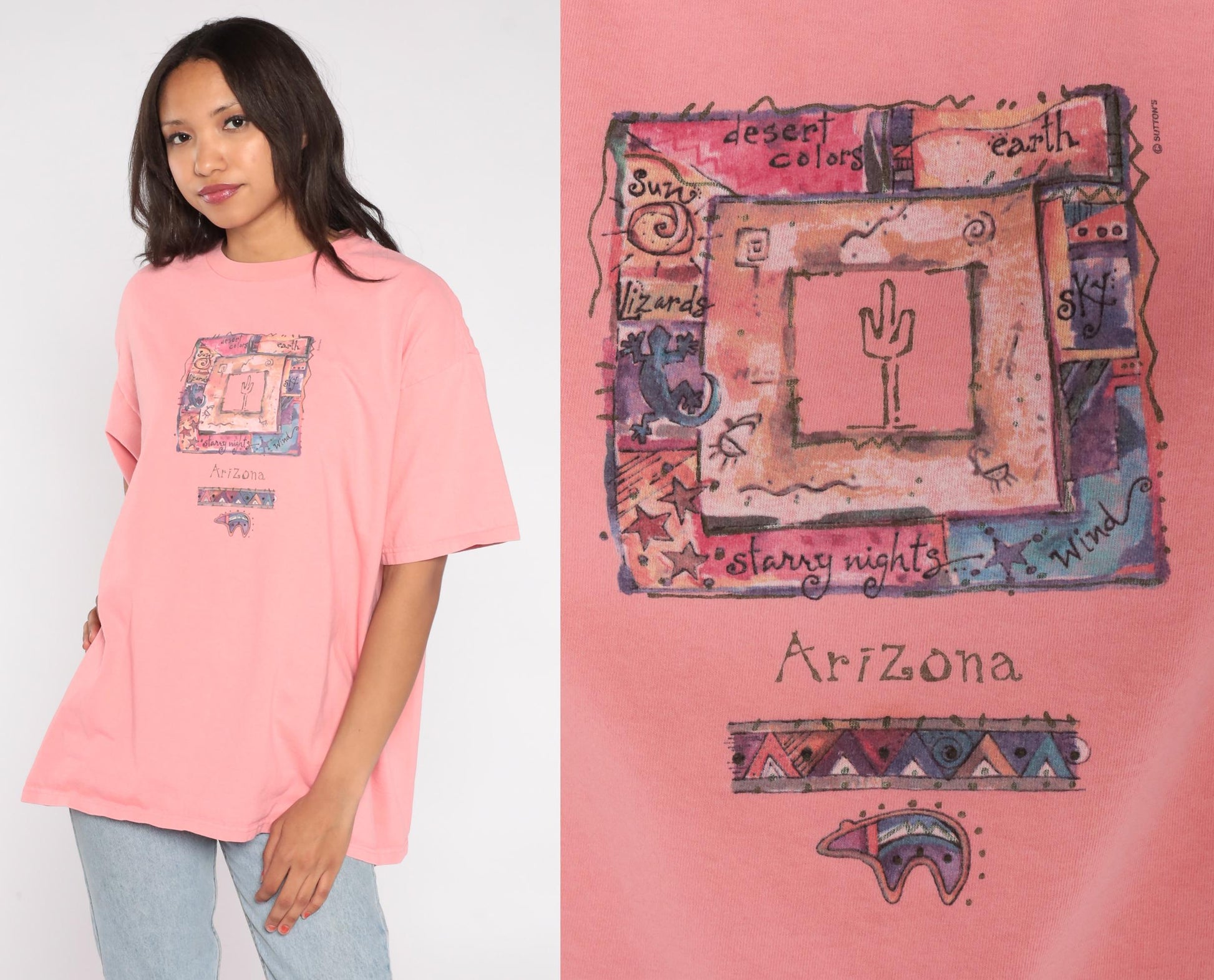 90s Arizona Desert Cactus T-Shirt Anvil Coral Pink Cotton Plus Size XXL