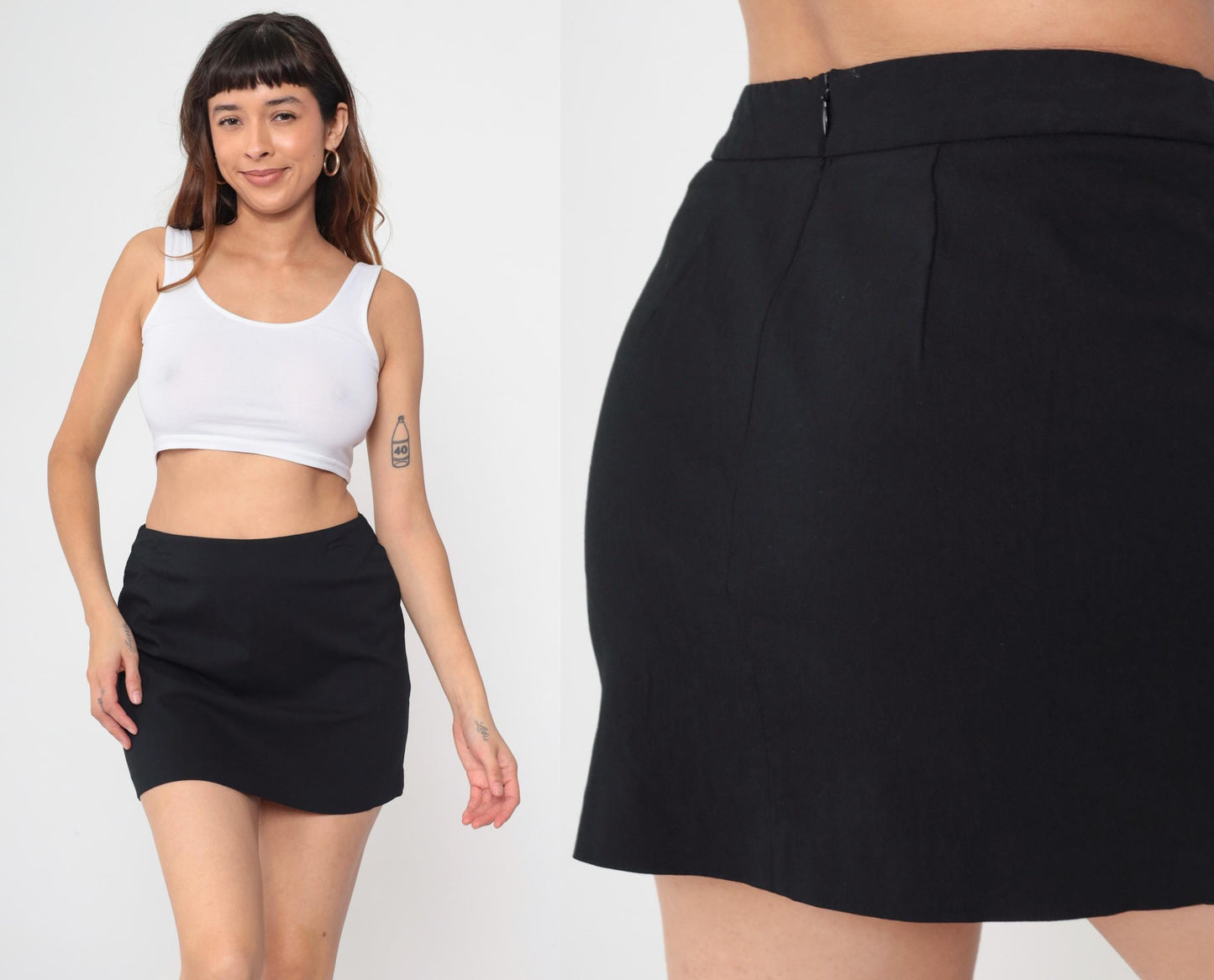 Y2K Black Mini Skirt High Waisted Bodycon Back Zip Medium