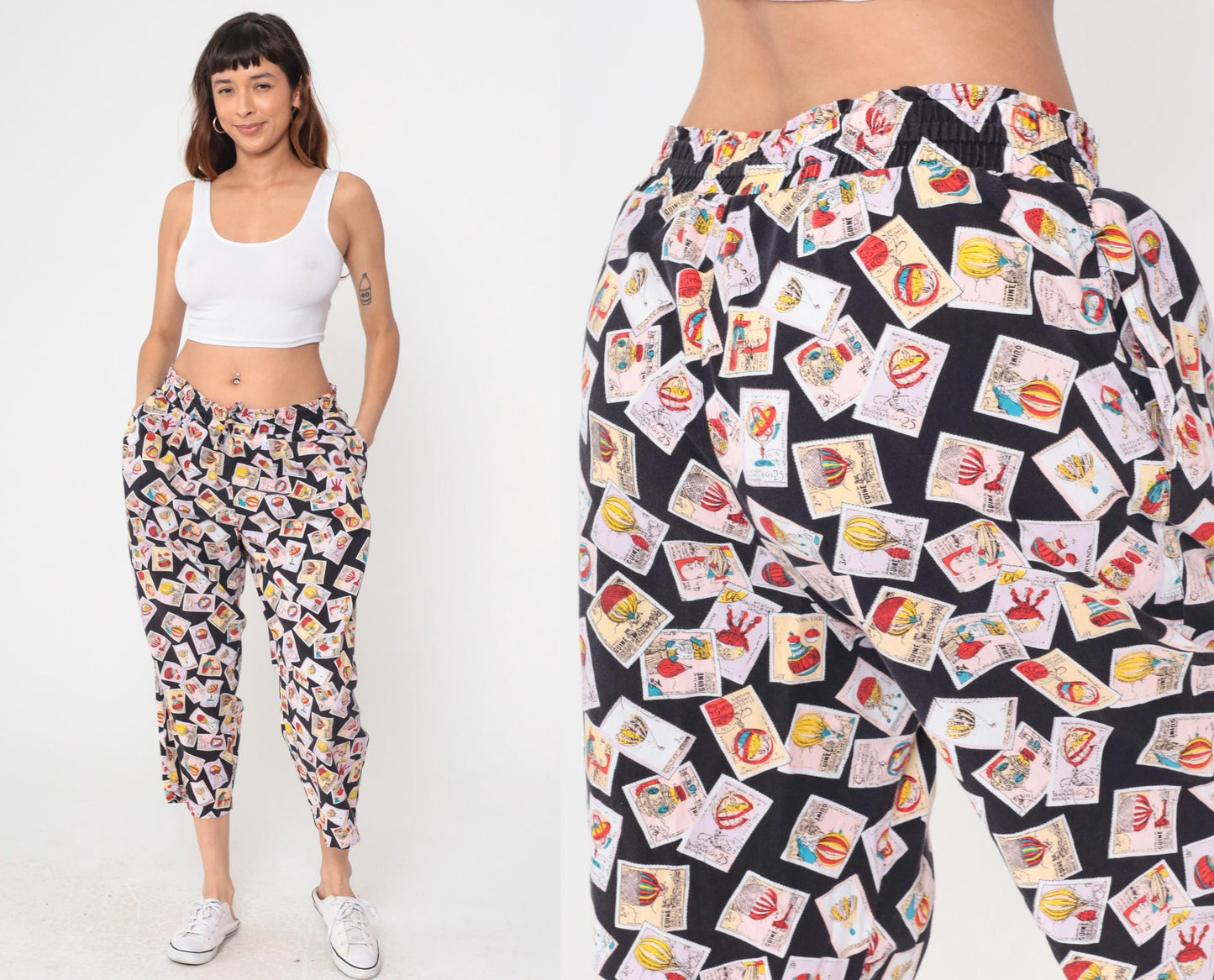 90s Hot Air Balloon Stamp Print Matching Set Shirt Pants Large L