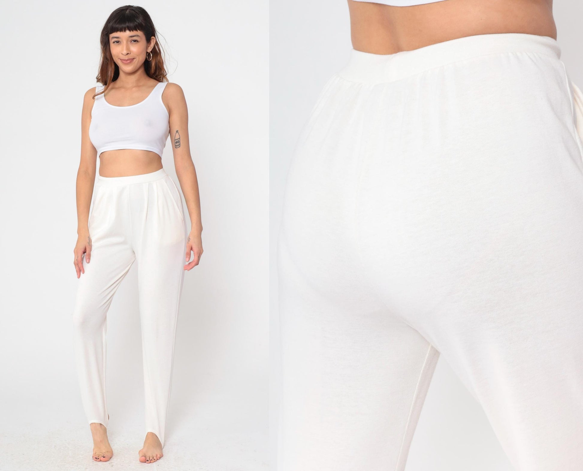 80s Cream Stirrup Pants High Waisted Tapered Trousers Medium M