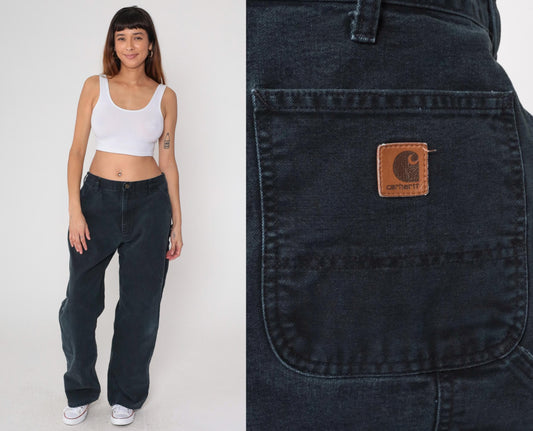 90s Carhartt Black Double Knee Work Pants 38x32 Denim Workwear Large