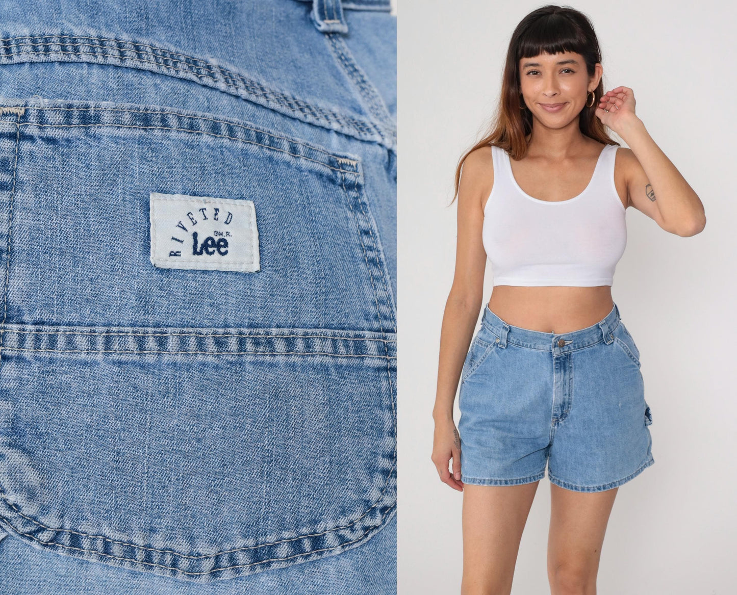 Lee 90s Blue Denim Cargo Shorts High Waist Elastic Medium