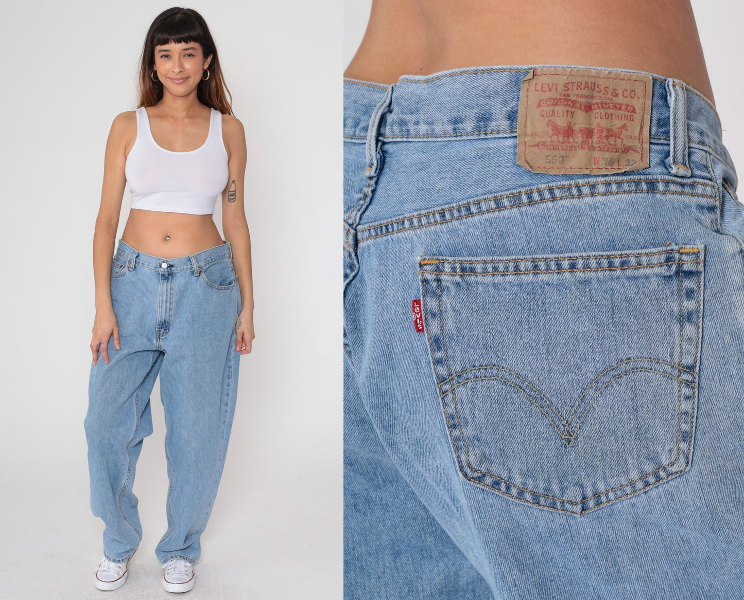 Levi's 560 90s High-Waist Jeans Blue Denim Tapered Relaxed Leg Large L