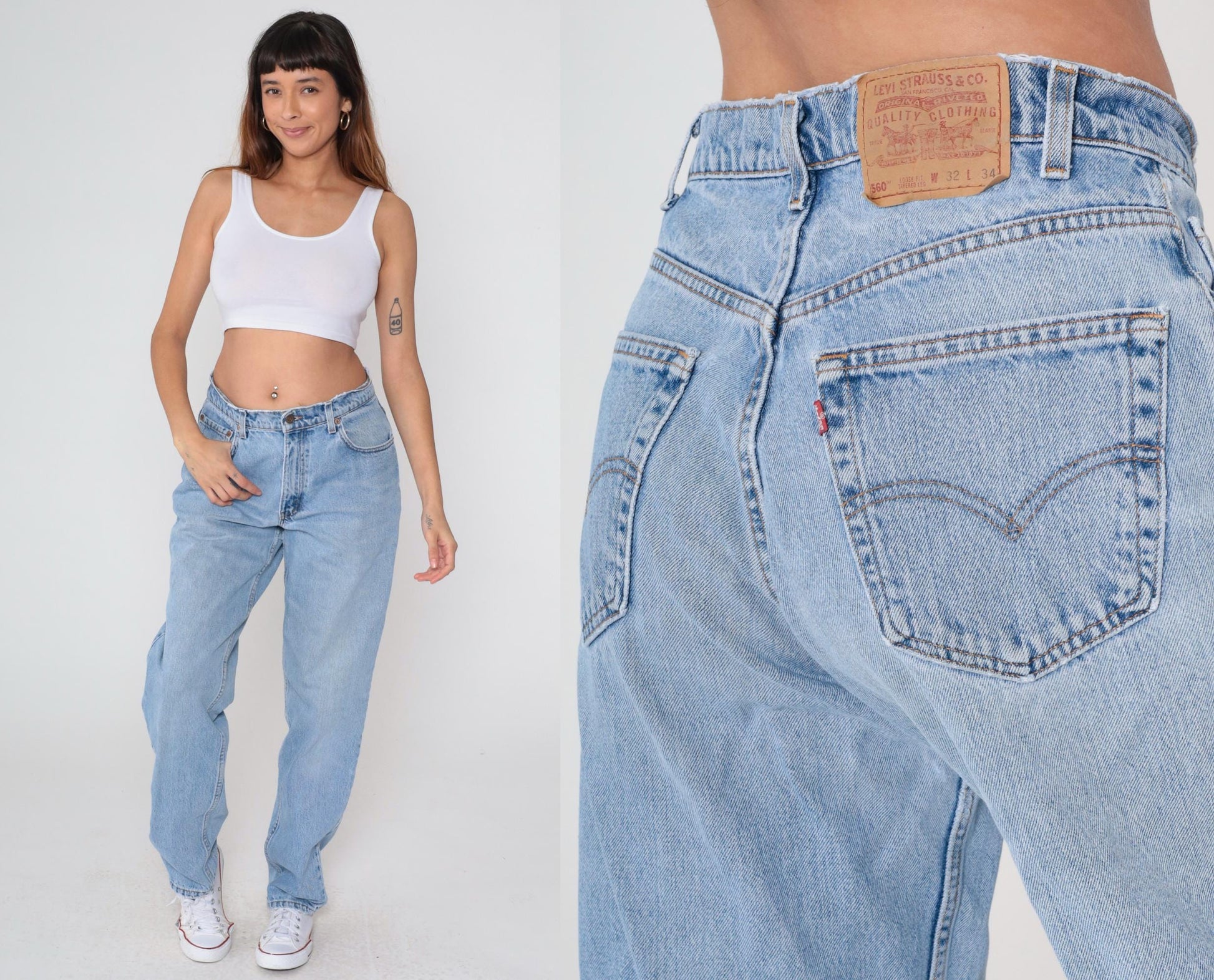 Levi's 560 High Waist Mom Jeans Blue Denim Straight Leg 32 Waist
