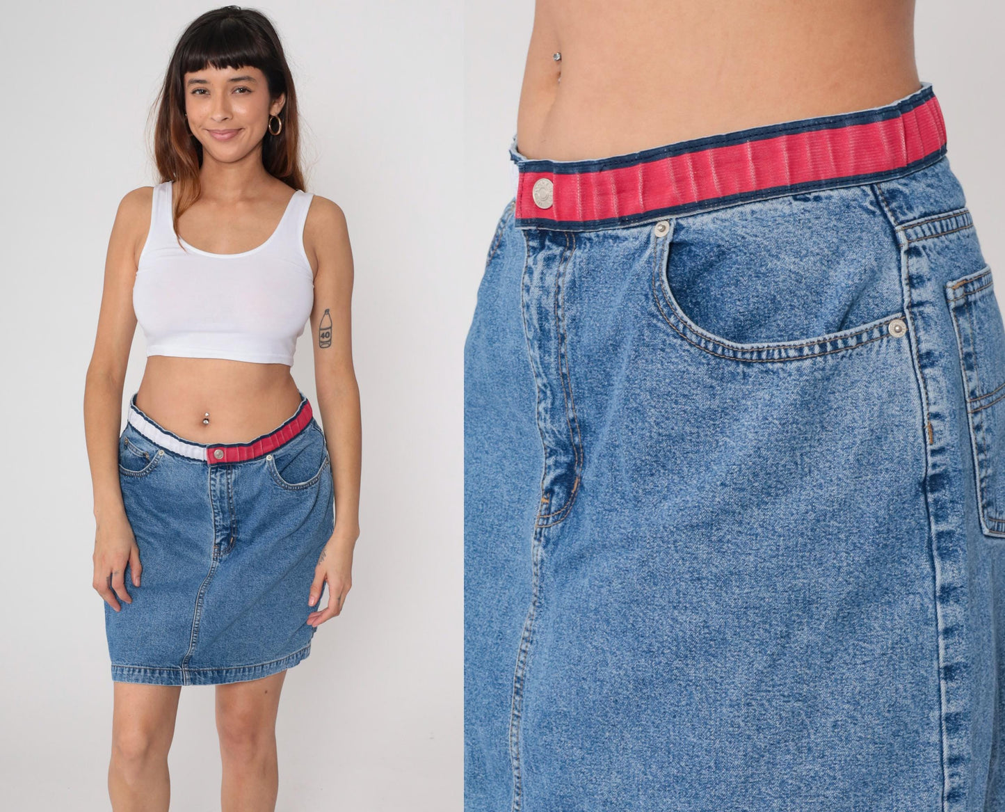 Tommy Hilfiger Y2K Denim Mini Skirt High Waist Blue Pencil Extra Large