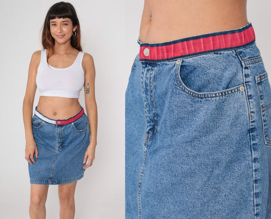Tommy Hilfiger Y2K Denim Mini Skirt High Waist Blue Pencil Extra Large