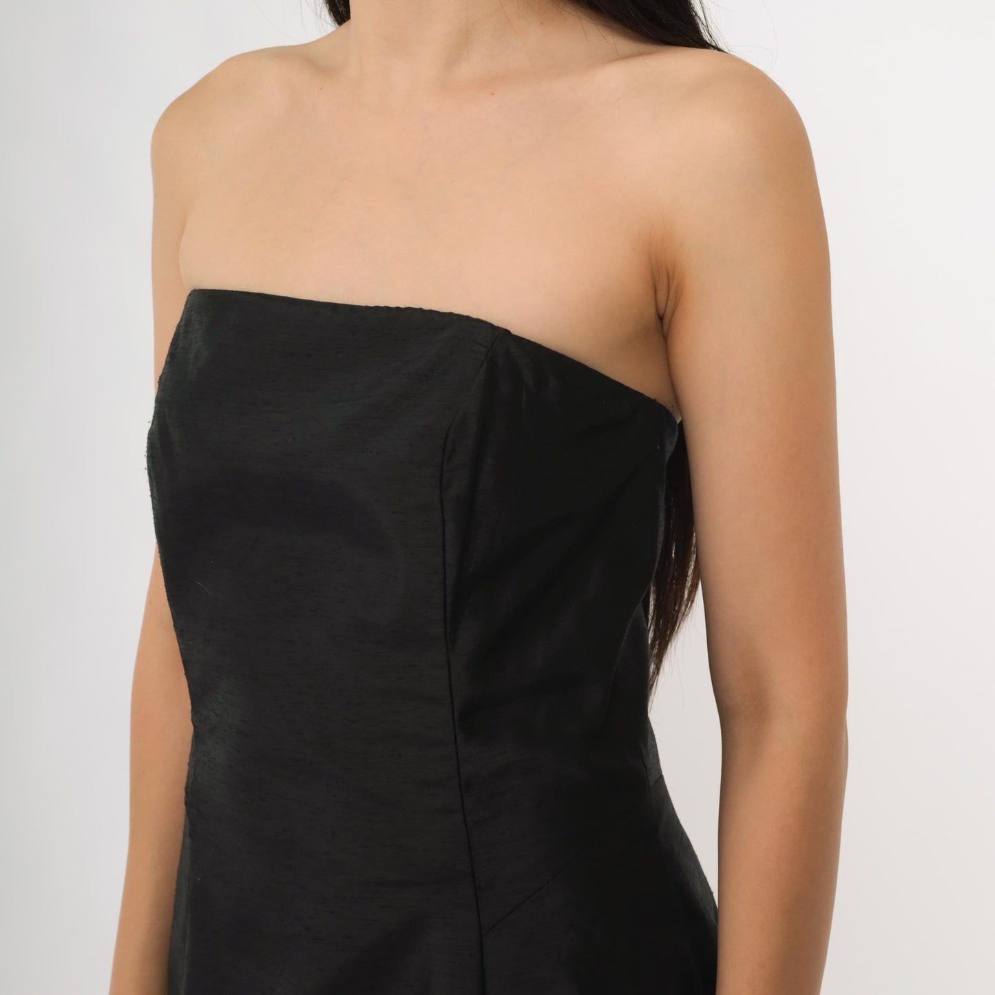 90s ABS Evening Black Strapless Cocktail Dress Midi Small S