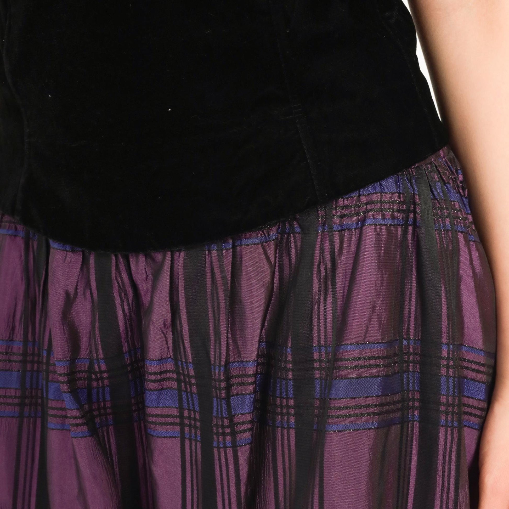 90s Scott McClintock Strapless Velvet Bodice Party Dress Purple Plaid Small