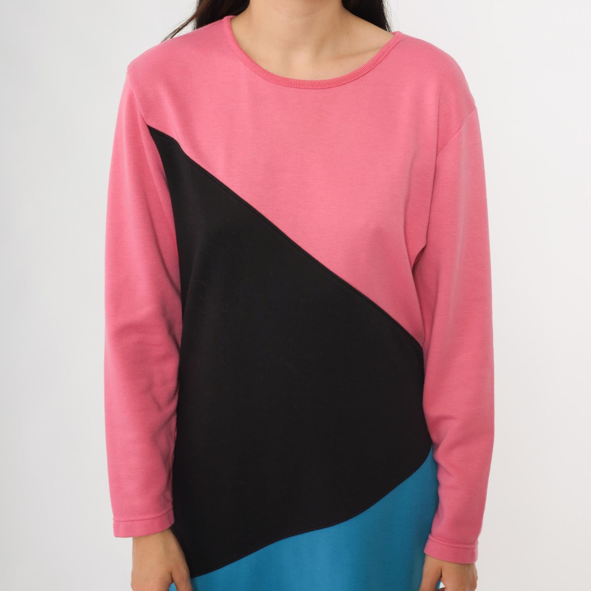 90s Gitano Colorblock Knit Dress Pink Black Blue Geometric Mini Small S