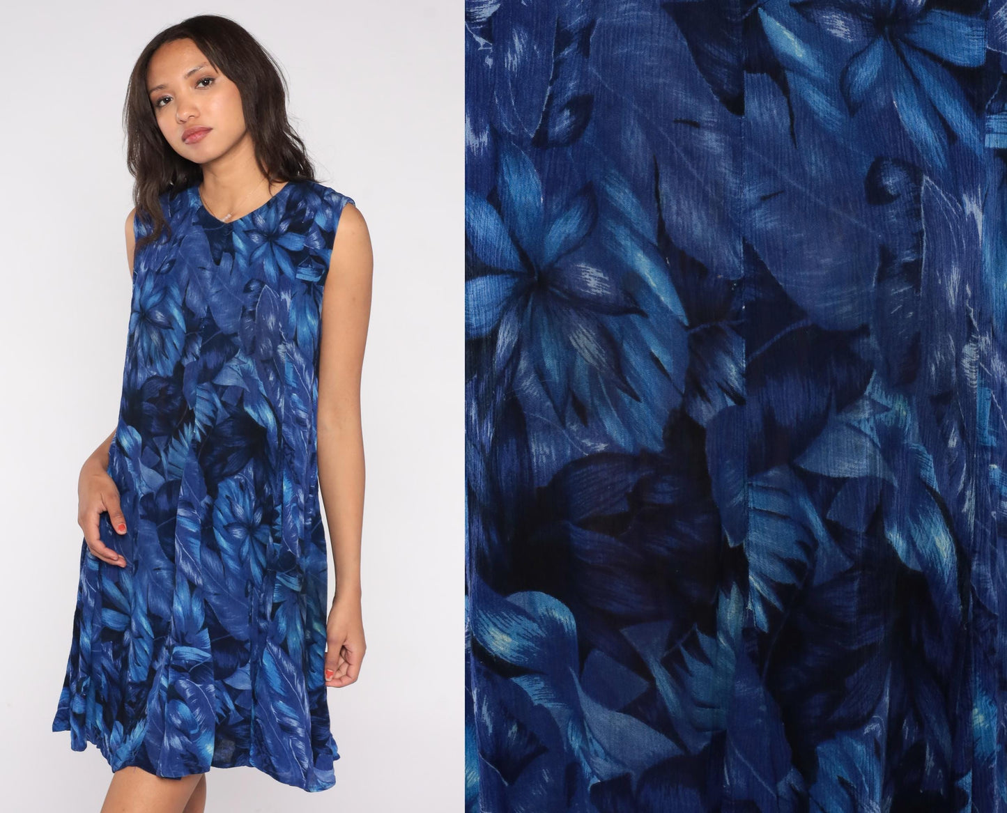 90s American Angel Blue Floral Rayon Mini Dress Keyhole Back Small S