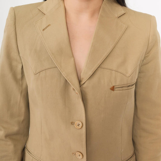 70s Ralph Lauren Western Wear Blazer Tan Cotton Equestrian Jacket Extra Small XS