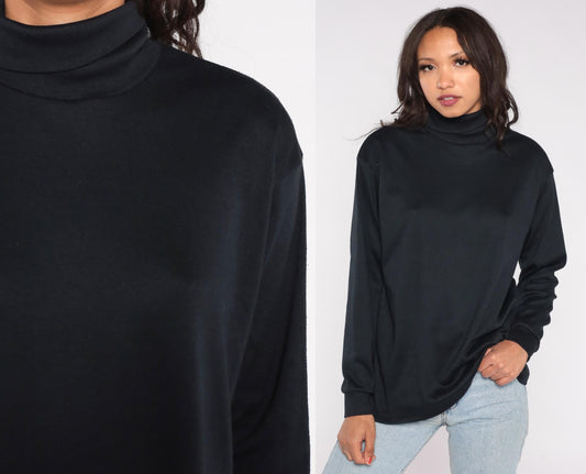 90s Bobbie Brooks Black Turtleneck Cotton Blend Long Sleeve Extra Large XL