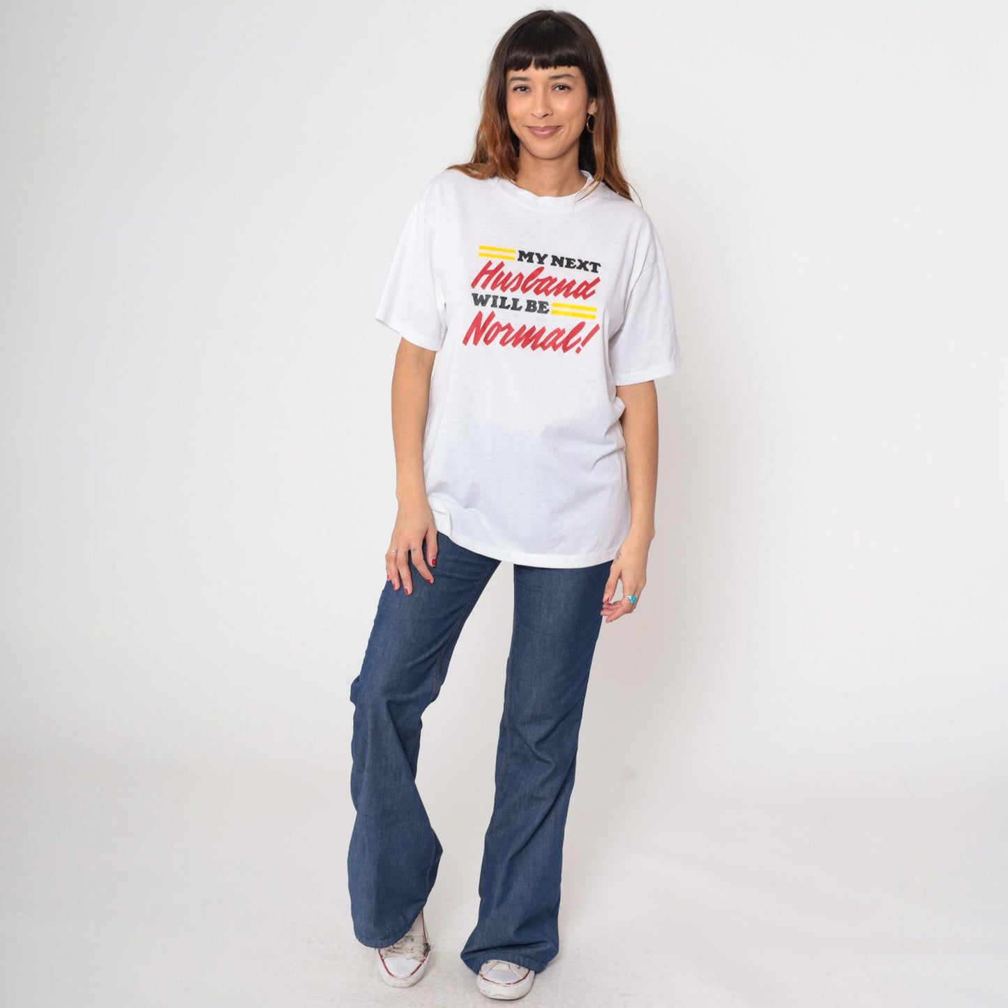 90s Graphic T-Shirt White Cotton Humor Marriage Tee Large