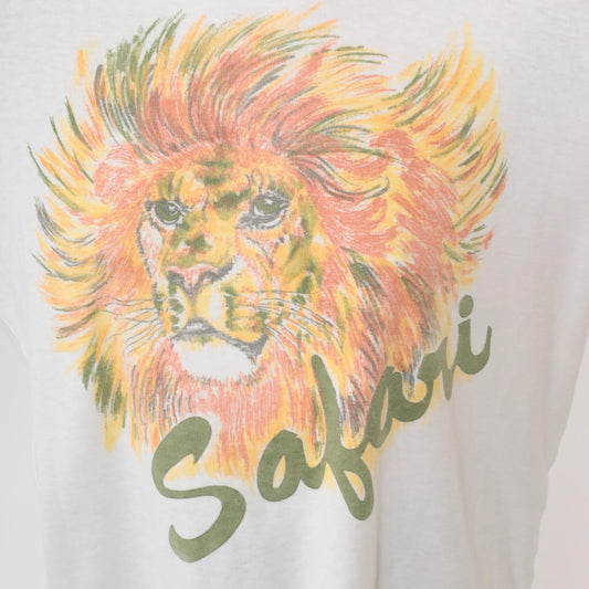 80s Lion Safari Graphic Cotton Pullover Crew Neck Tee Large L