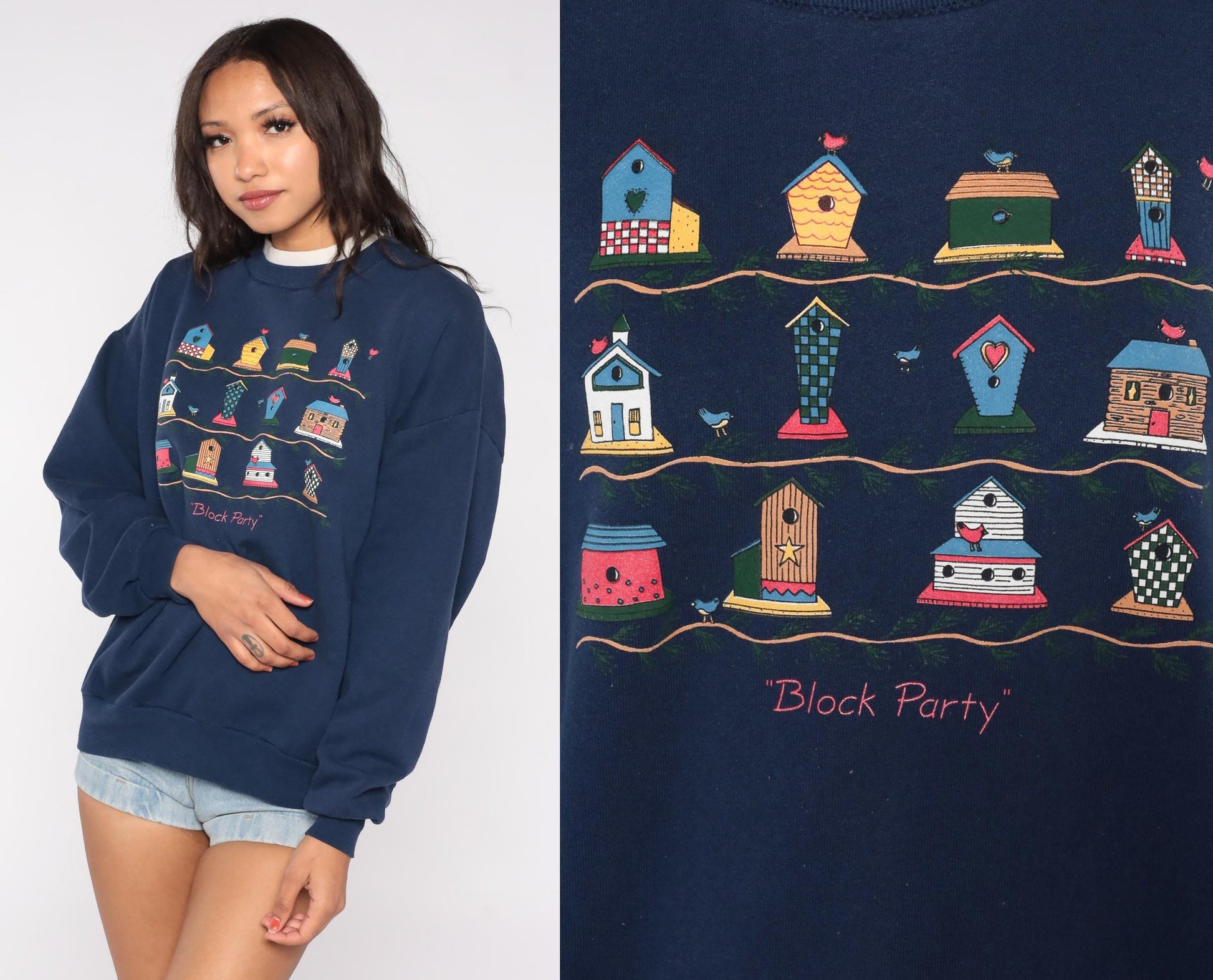 90s Gopher Sport Birdhouse Block Party Sweatshirt Navy Blue XL
