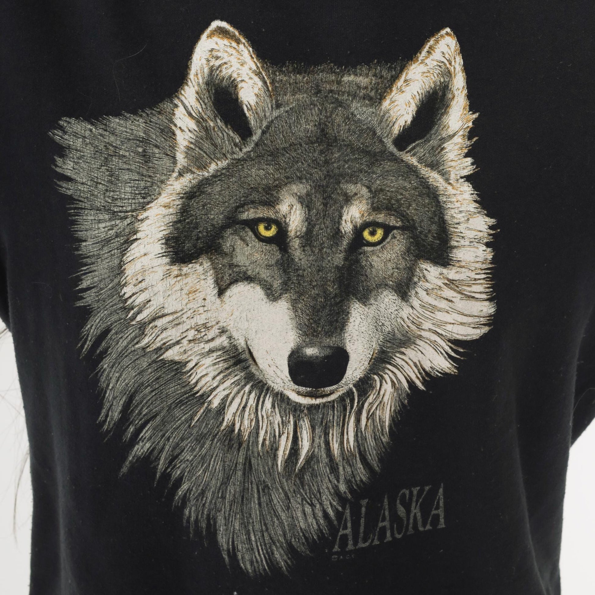 Y2K Wolf Alaska Graphic Sweatshirt Black Crewneck Small S