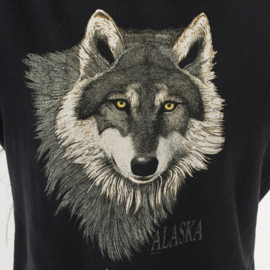 Y2K Wolf Alaska Graphic Sweatshirt Black Crewneck Small S