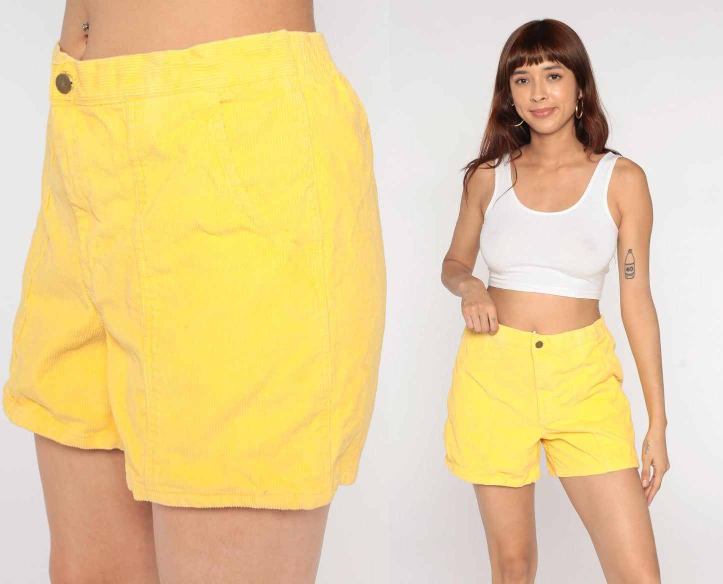 80s Windridge Lemon Yellow Corduroy Shorts High Waist Button Fly Large