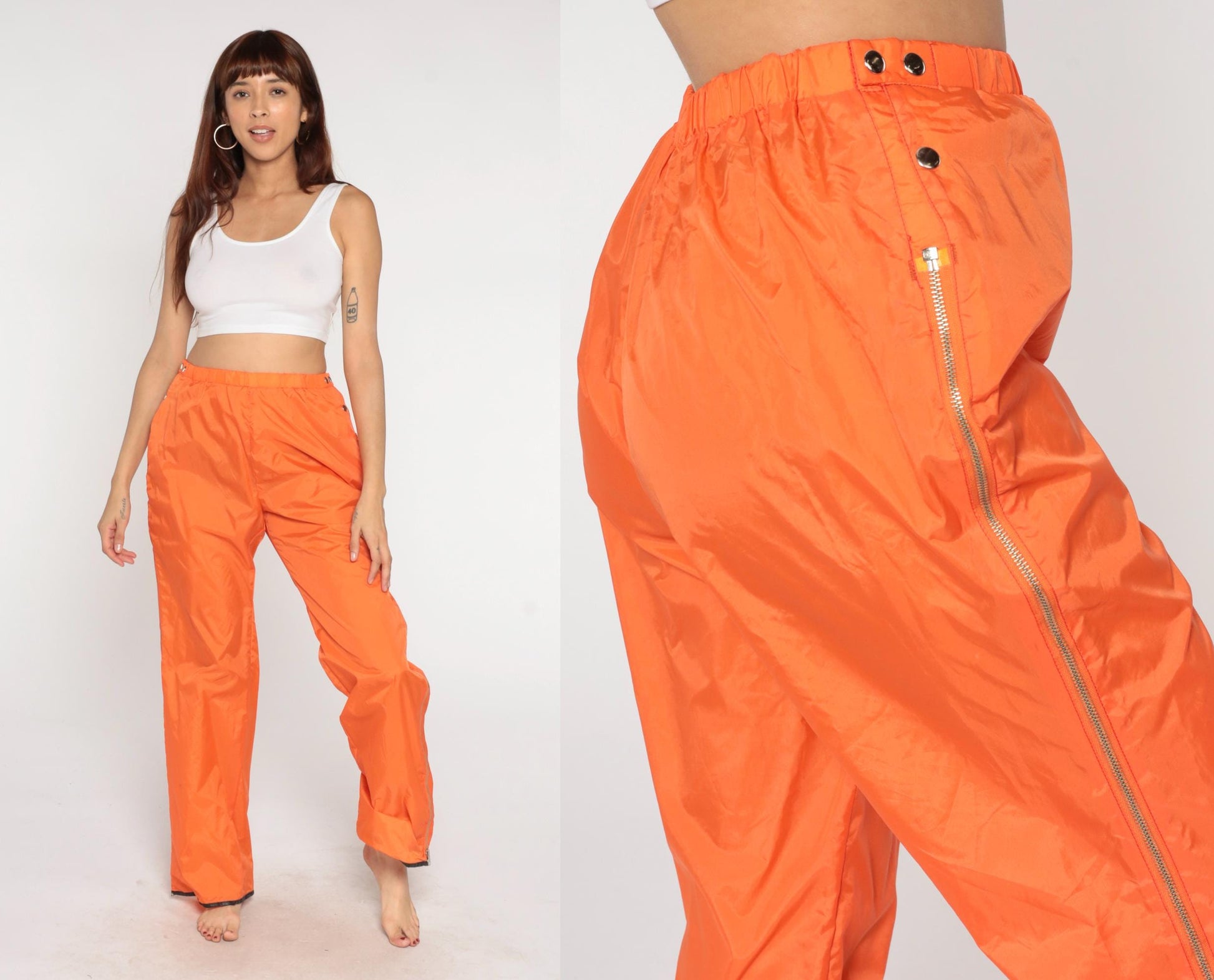 70s Breakaway Track Pants Orange Nylon Full Zip Unisex Large