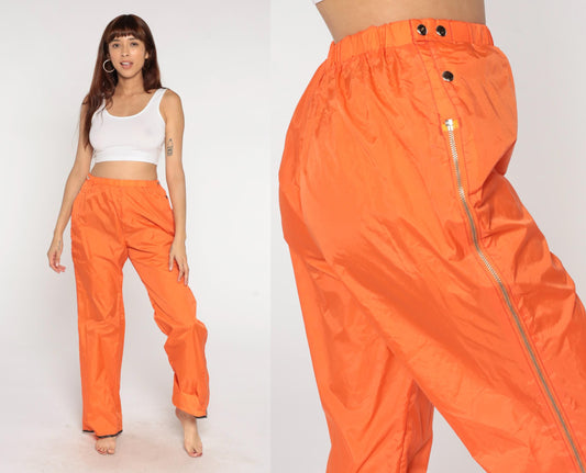 70s Breakaway Track Pants Orange Nylon Full Zip Unisex Large
