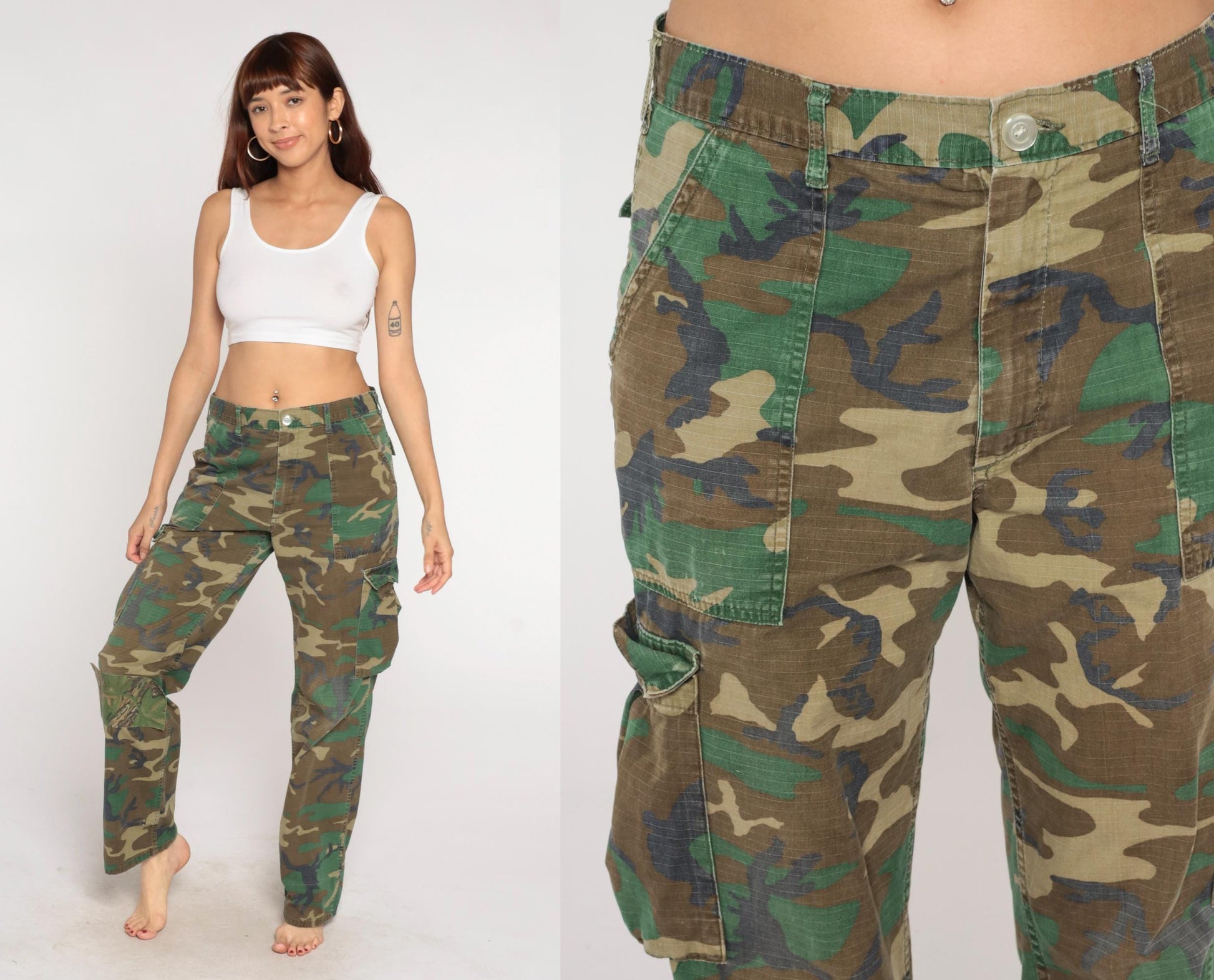 90s Woodland Camo Cargo Pants Military BDU Cotton USA Made Medium