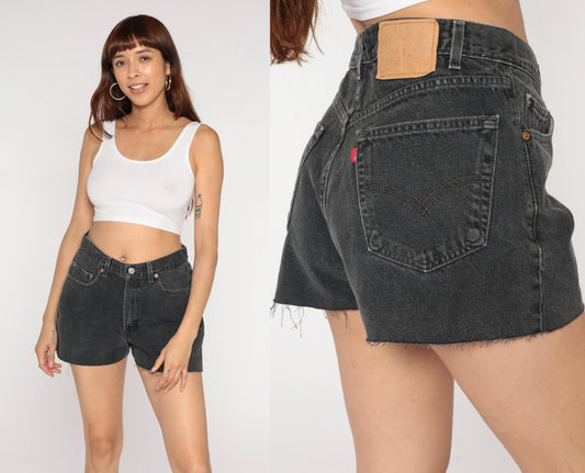 Y2K Levi's 550 Black Denim Cut-Off Shorts High Waisted Medium